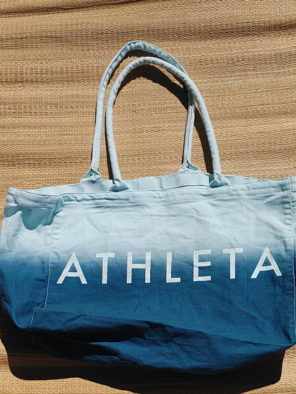 ATHLETA Ombre Ocean Gradient Blue Large Tote Bag Cotton Canvas Fabric Ombré